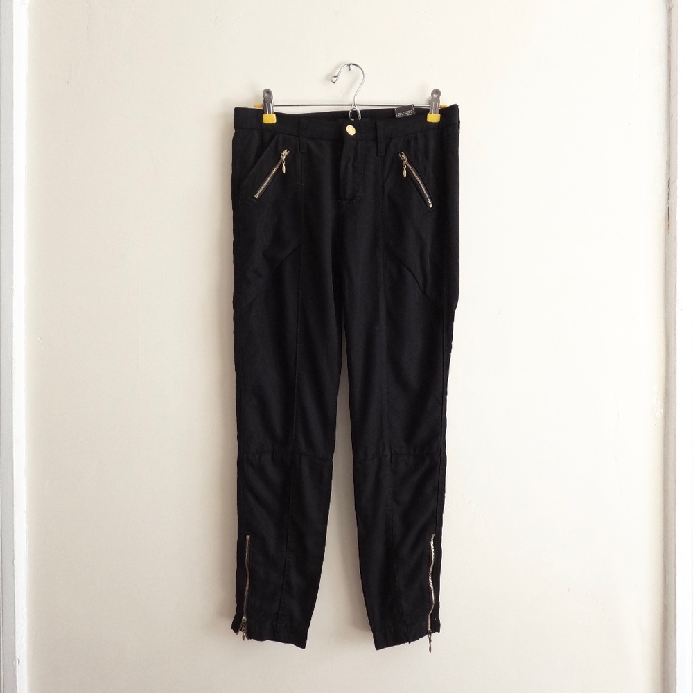 7 for All Mankind Women’s Lyocell Twill Moto Ankle Zip Crop‎ Pants Black Sz 24